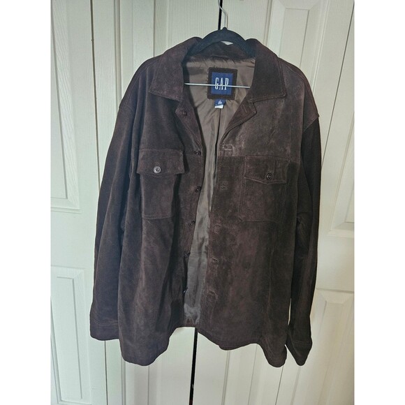 Vintage 90's GAP suede Blazer Jacket L oversized chocolate brown leather - Picture 2 of 6